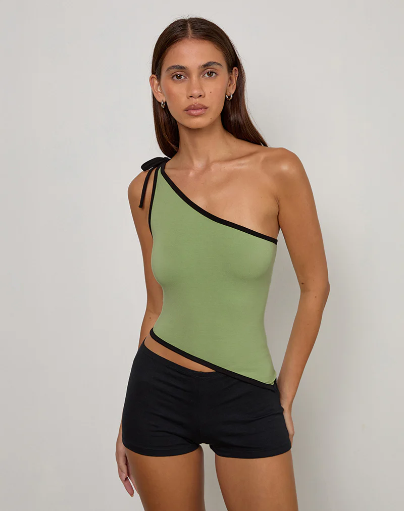 Lenti Asymmetric Top in Sage Green with Black Binding - Image 5