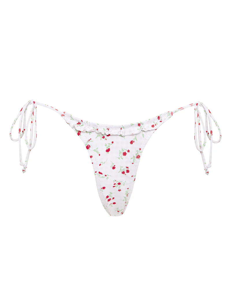 Lentra Bikini Bottom in Red Floral Beige Gingham with Ruffle - Image 7