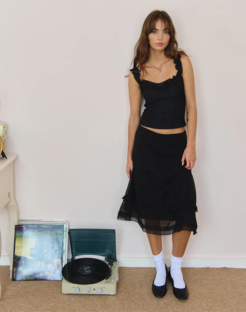 Lenuta Chiffon Midi Skirt in Black - Image 2