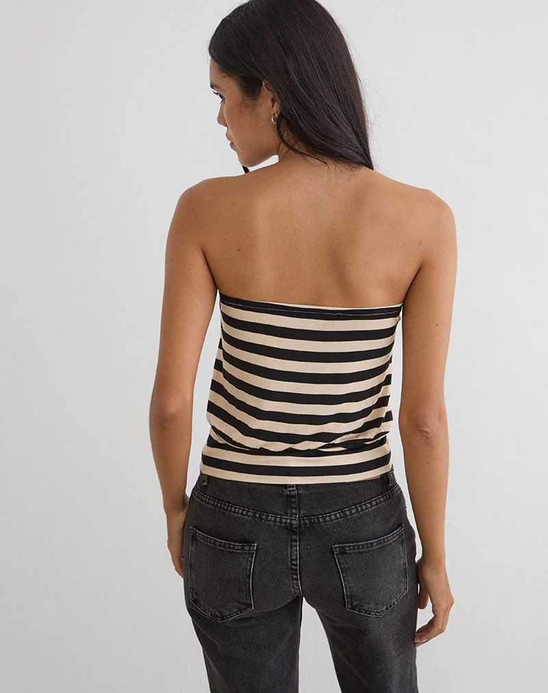 Leocadia Bandeau Top in Cupro Stripe Black and Ivory - Image 7