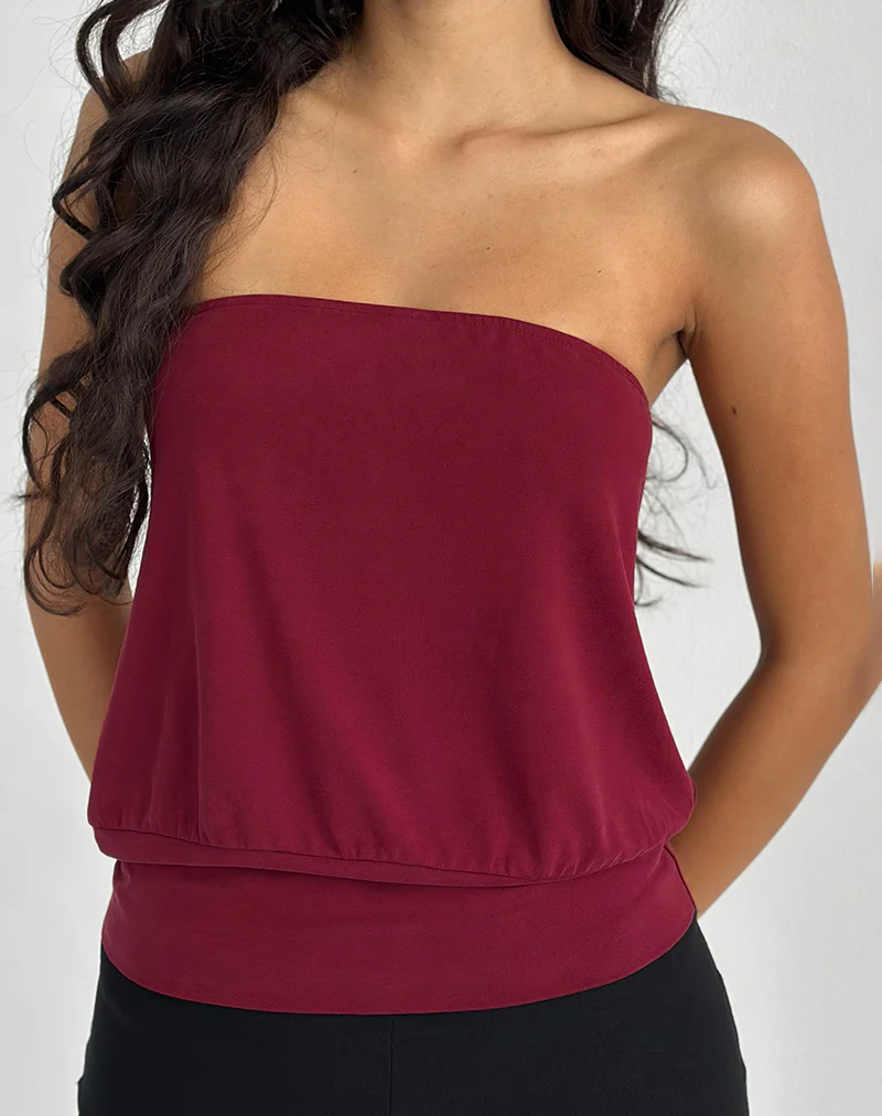 Leocadia Bandeau Top in Cupro Dark Red - Image 3