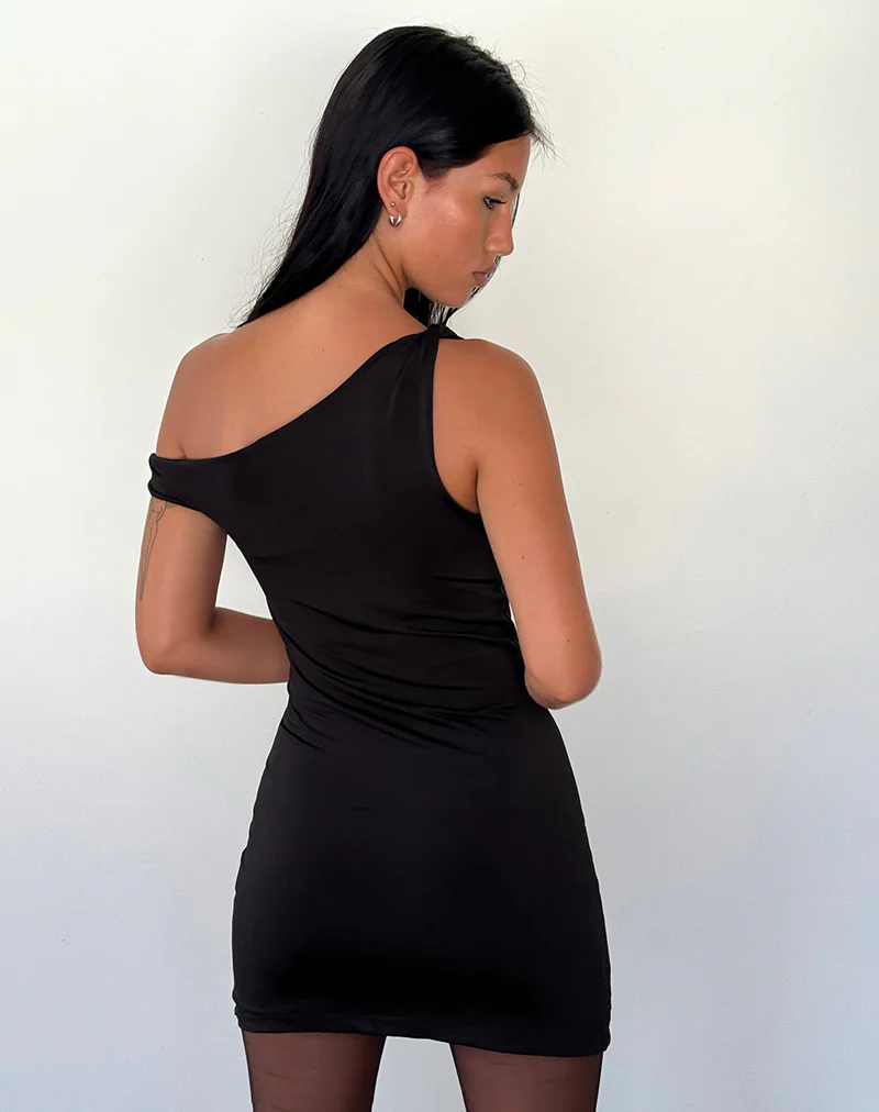 Leona Twist Sleeve Mini Dress in Black - Image 5