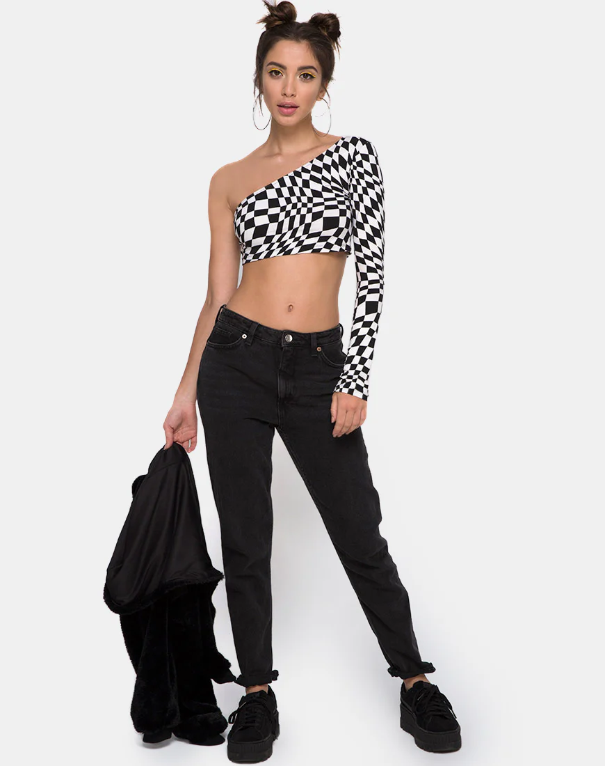 Lepo Crop Top in Square Flag B/W - Image 3