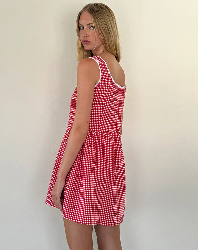 Leshi Mini Dress in Red Gingham - Image 2