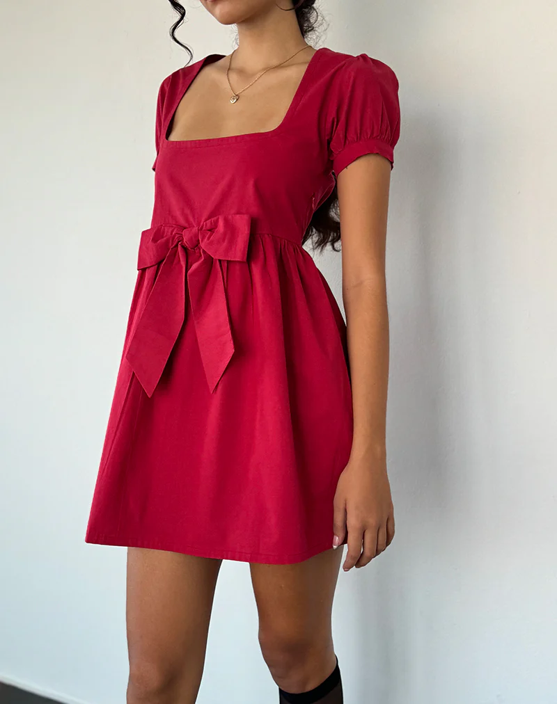 Leshiana Mini Dress in Poplin Adrenaline Red - Image 2