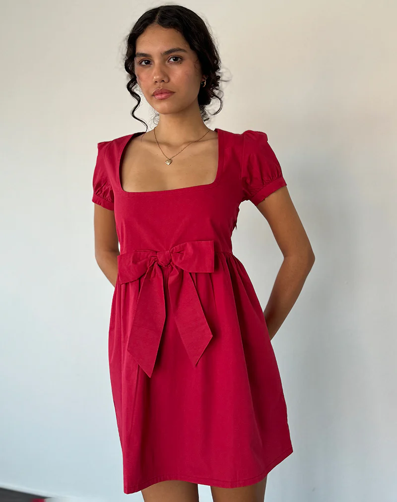 Leshiana Mini Dress in Poplin Adrenaline Red - Image 3