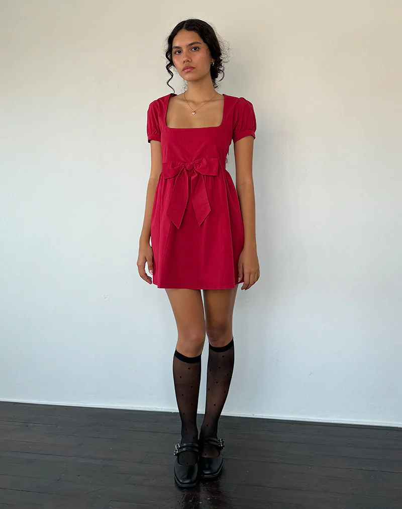 Leshiana Mini Dress in Poplin Adrenaline Red - Image 4
