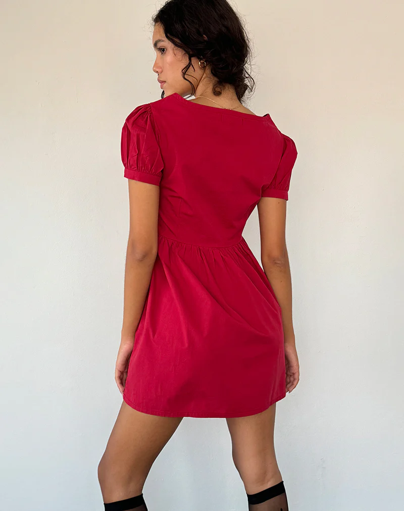 Leshiana Mini Dress in Poplin Adrenaline Red - Image 5
