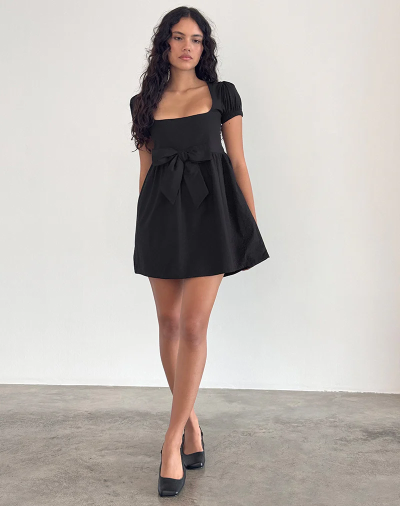 Leshiana Mini Dress in Poplin Black - Image 3