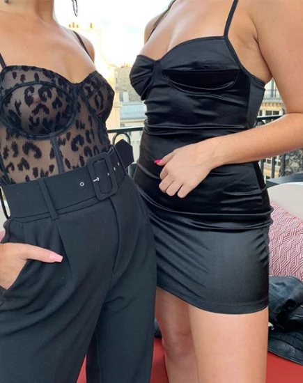 Leta Bodycon Dress in Satin Black - Image 2