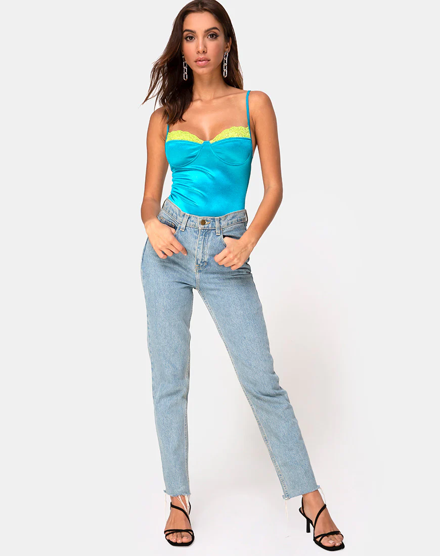 Letta Bodice in Aqua with Lime Lace - Image 3