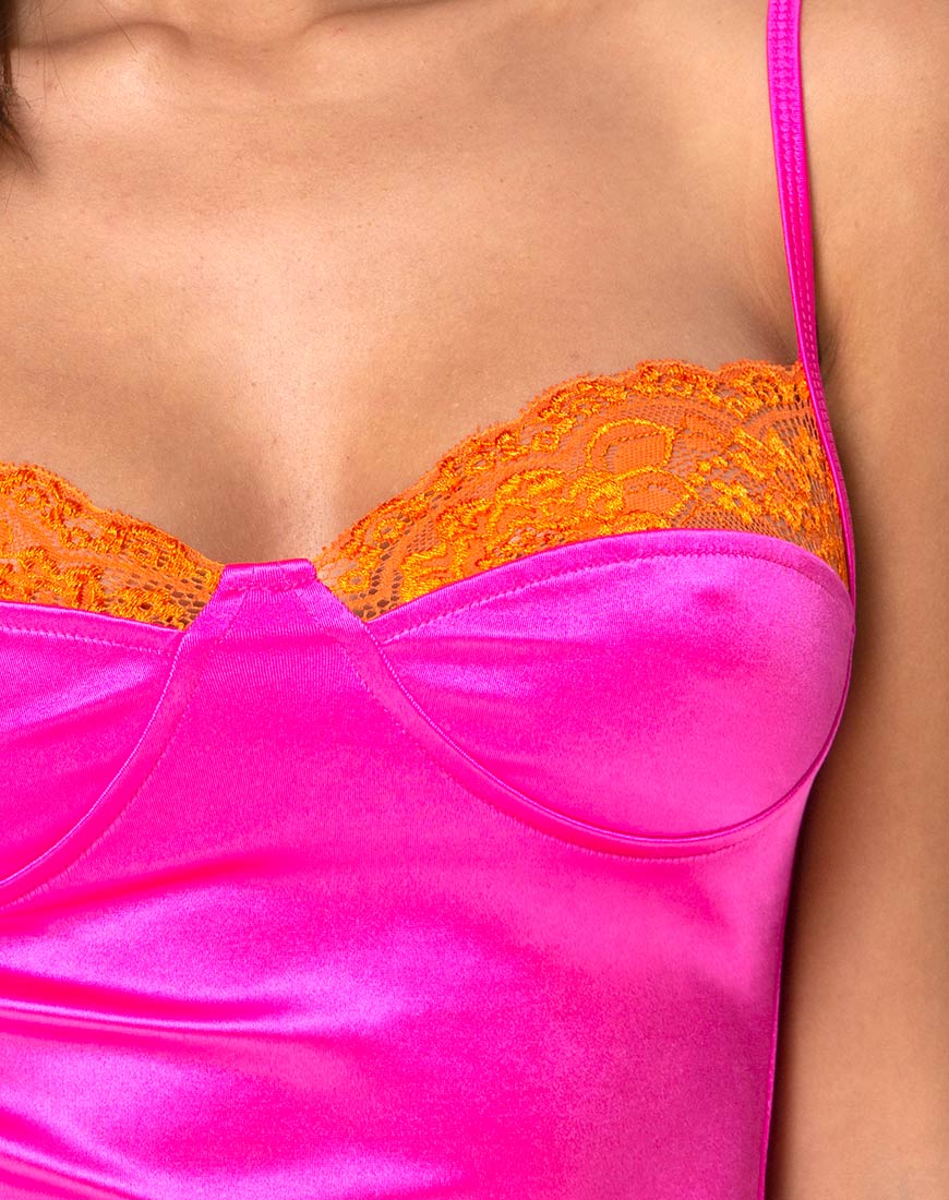 Letta Bodice in Pink with Orange Lace - Image 5