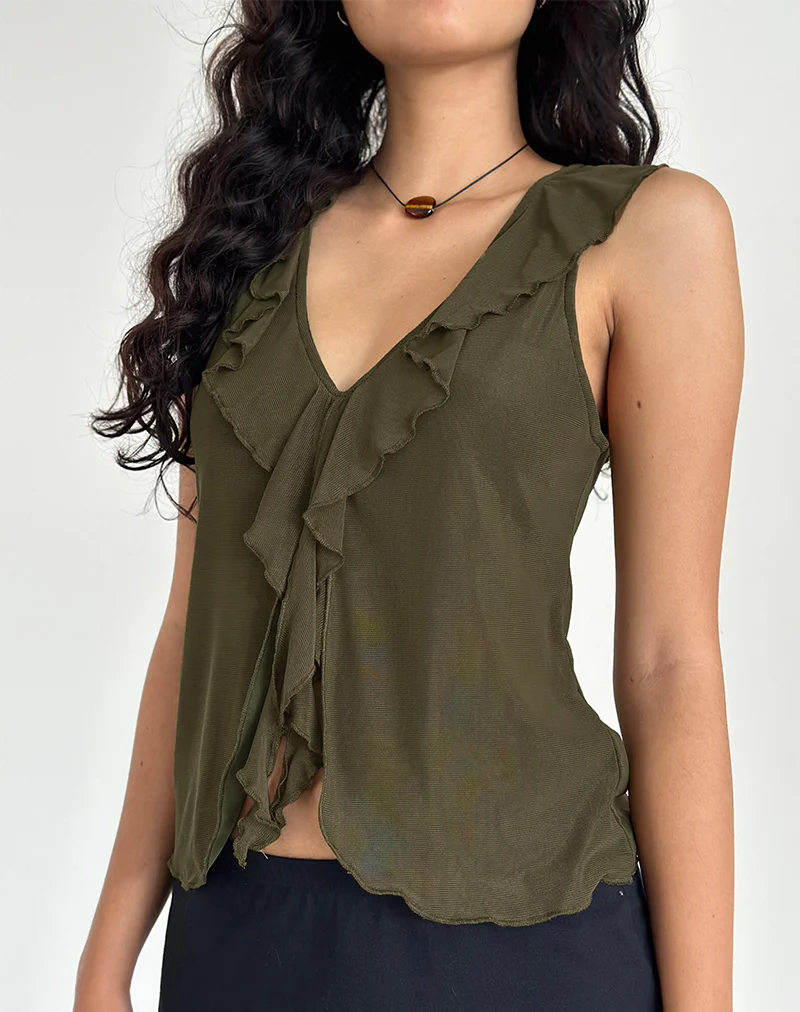 Leviosa Butterfly Top In Mesh Moss Green - Image 2
