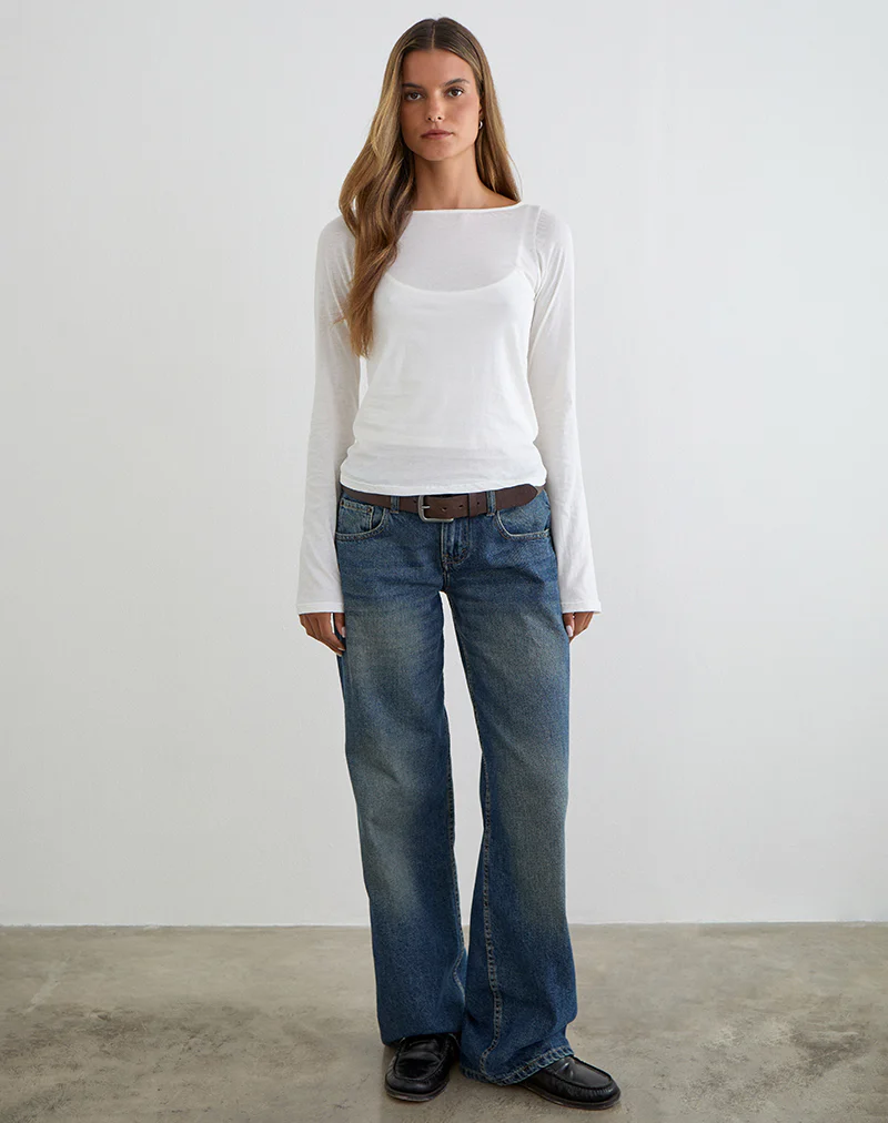 Levon Long Sleeve Top in Jersey Off White - Image 4