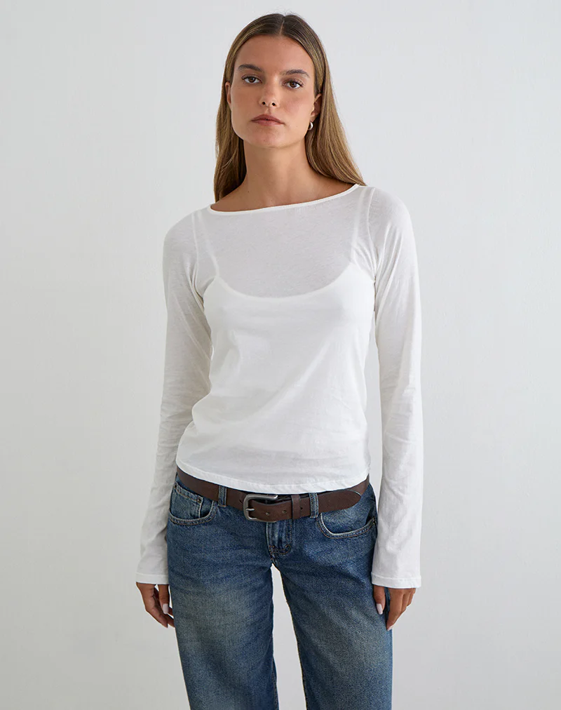 Levon Long Sleeve Top in Jersey Off White - Image 6