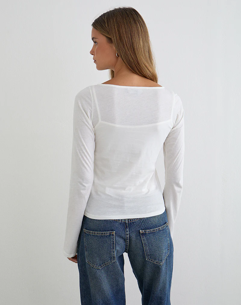 Levon Long Sleeve Top in Jersey Off White - Image 7