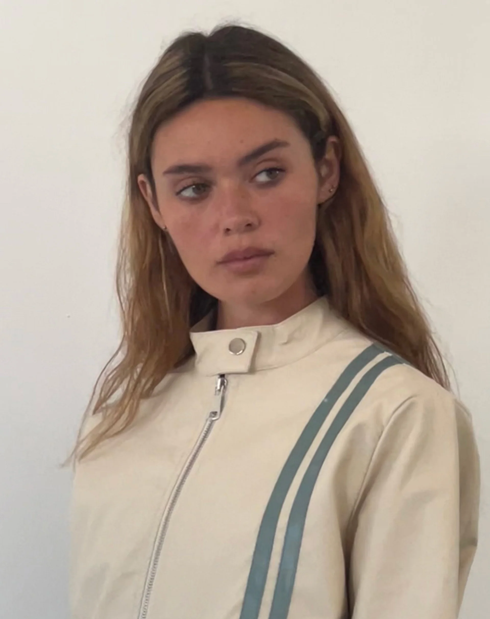 Lewis Jacket in Cream PU with Blue Stripe - Image 3