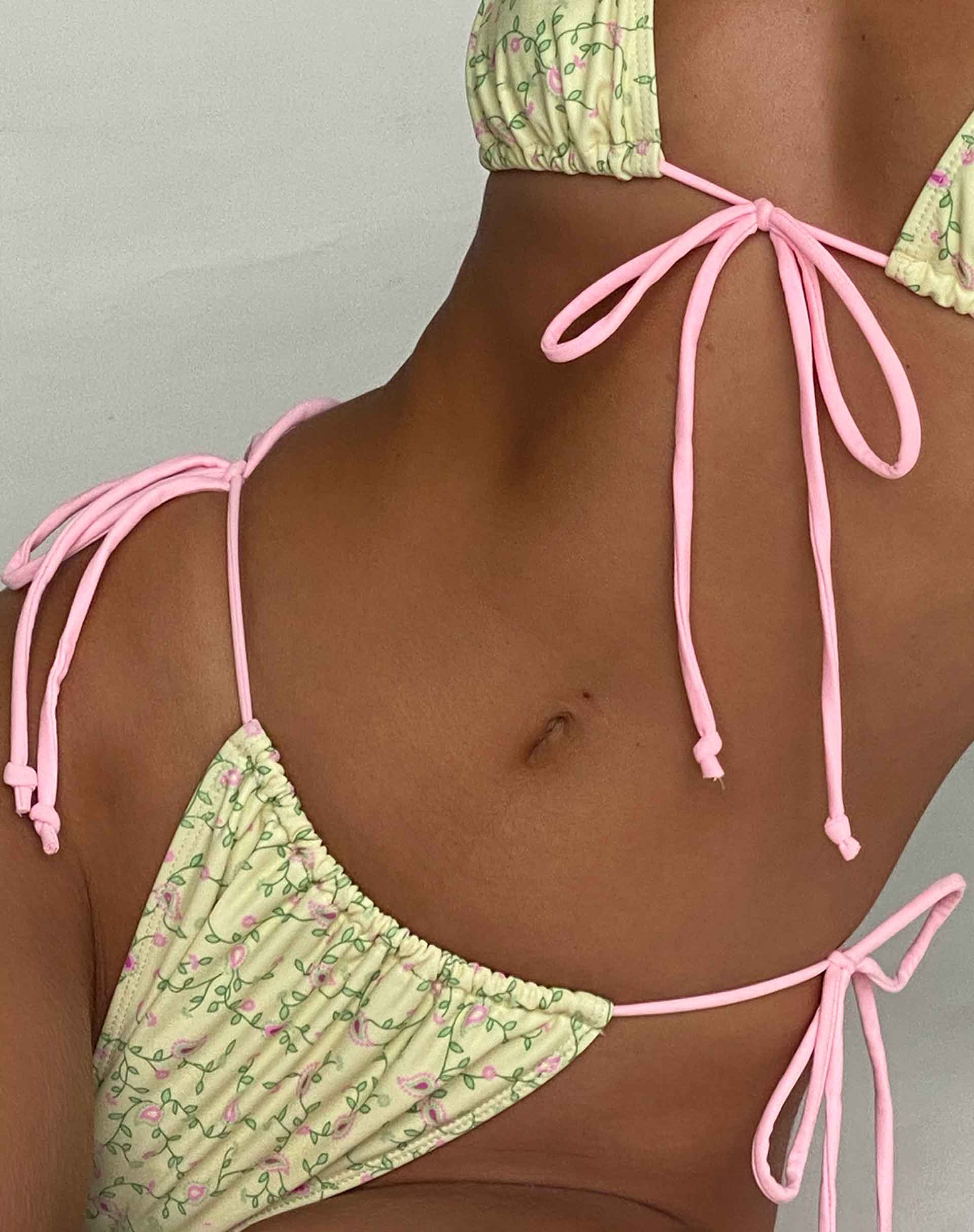 Leyna Bikini Bottom in Paisley Yellow with Pink Binding - Image 2