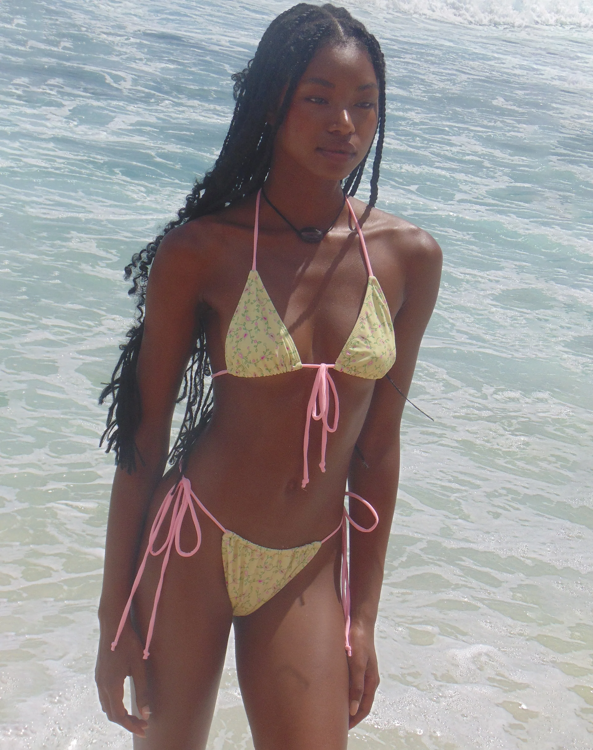Leyna Bikini Bottom in Paisley Yellow with Pink Binding - Image 6