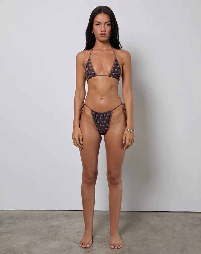 Leyna Bikini Bottom in Brown Star Print with Contrast Binding - Image 2