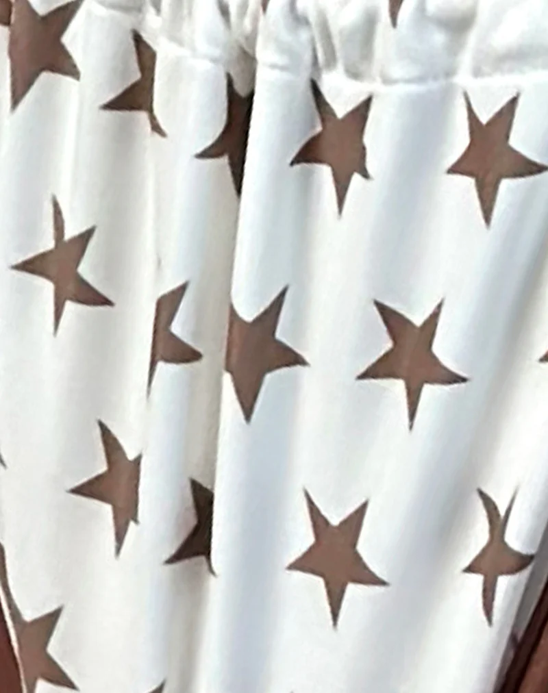 Leyna Bikini Bottom in White and Brown Star Print with Contrast Binding - Image 5