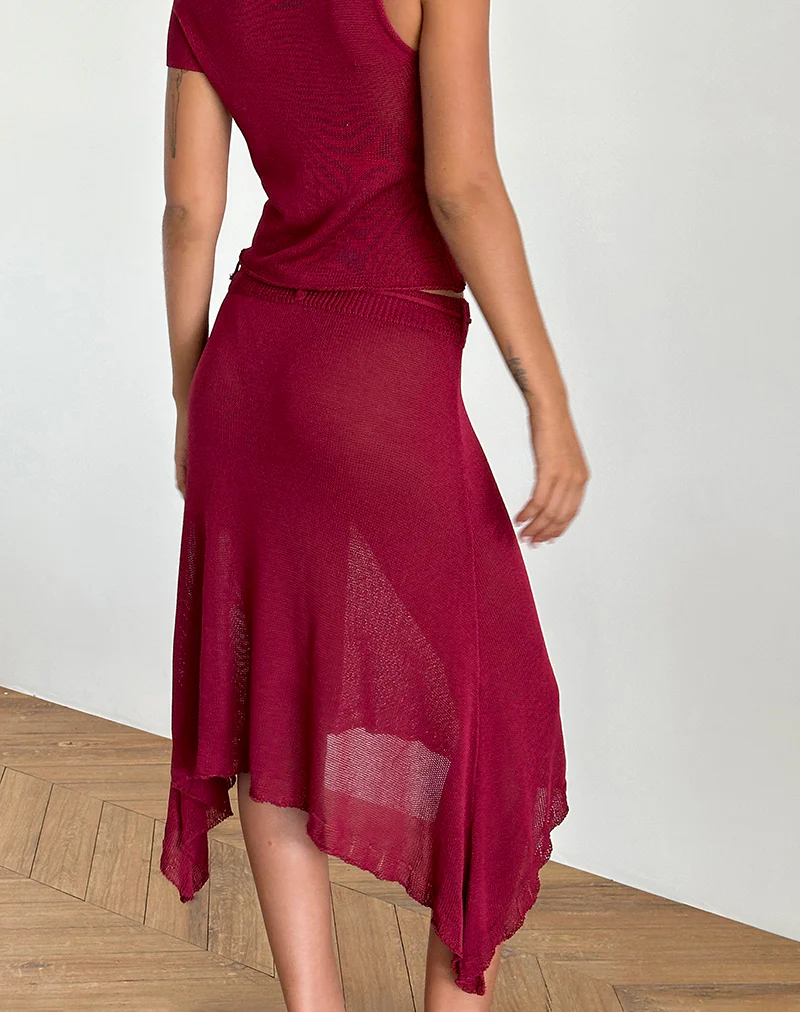 Leysa Midi Skirt in Sheer Knit Red - Image 4