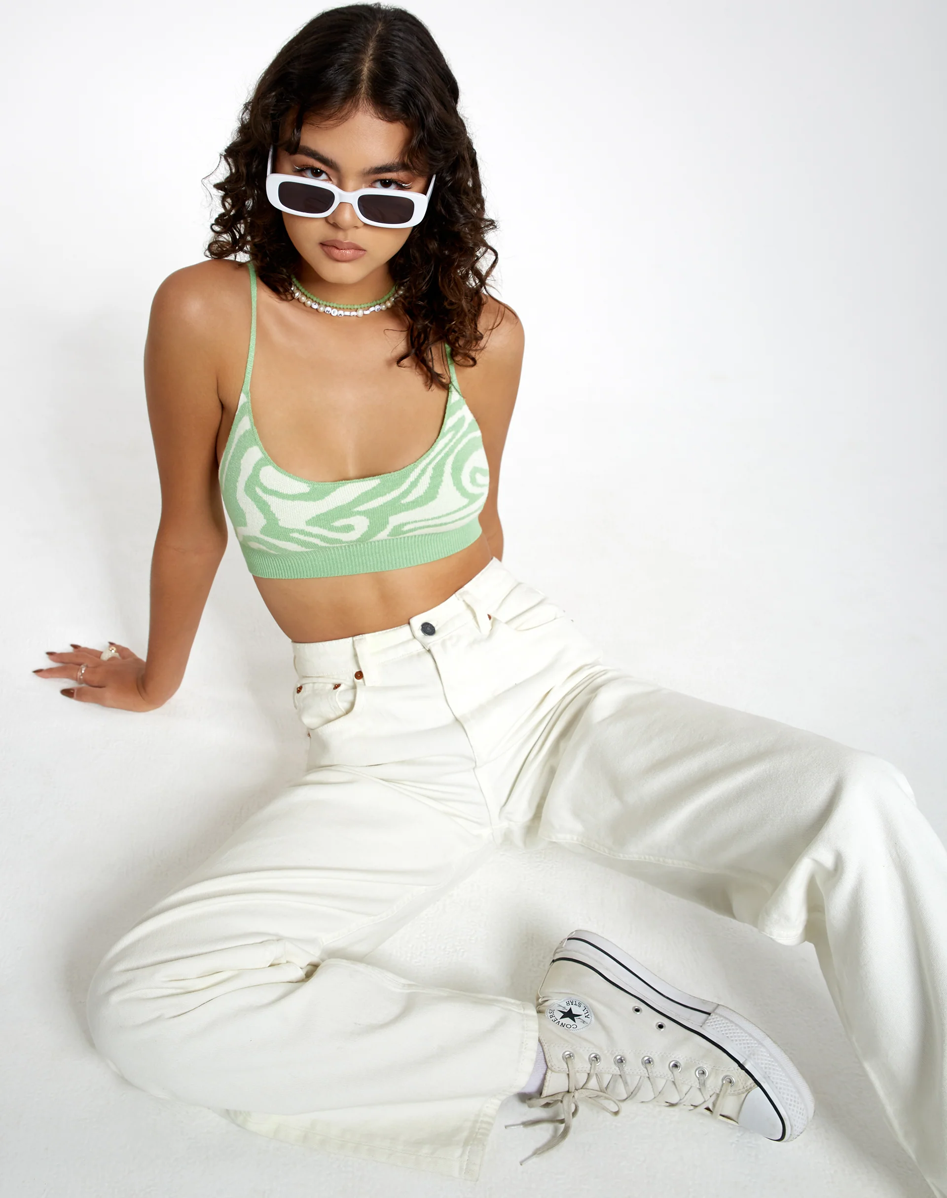 Lian Crop Top in Knit Jagged Swirl Peppermint and Cream - Image 5