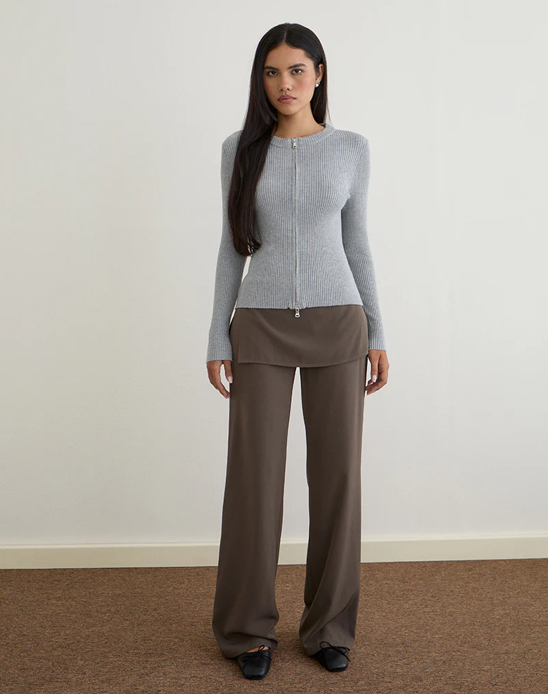 Liano Zip Cardigan in Rib Knit Grey - Image 2