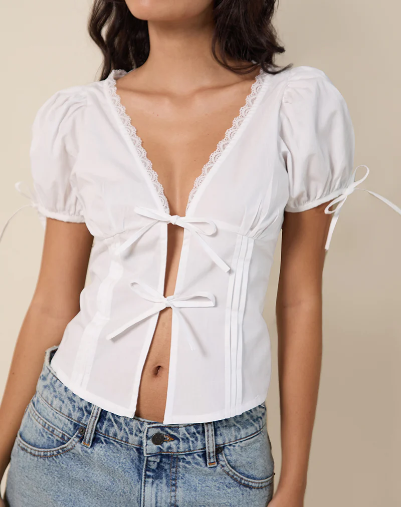 Lias Puff Sleeve Blouse in White - Image 3