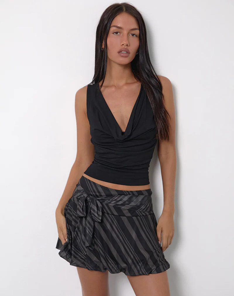 Libri Mini Skirt in Irregular Stripe Grey Black - Image 2