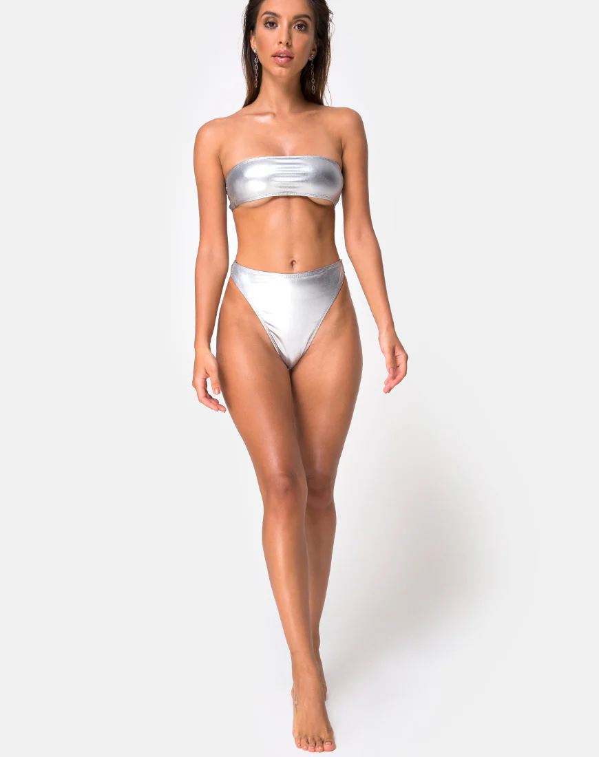 Lien Bikini Top in Metallic Silver - Image 3