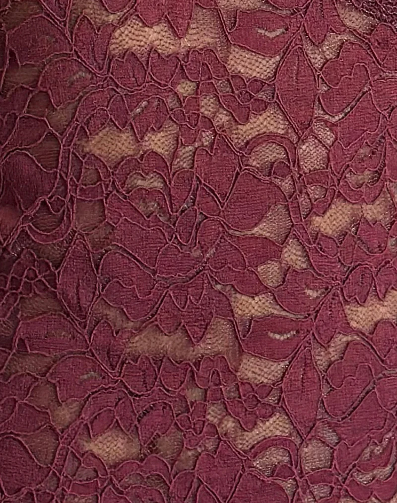 Lihat Top in Lace Burgundy with Pink Binding - Image 6
