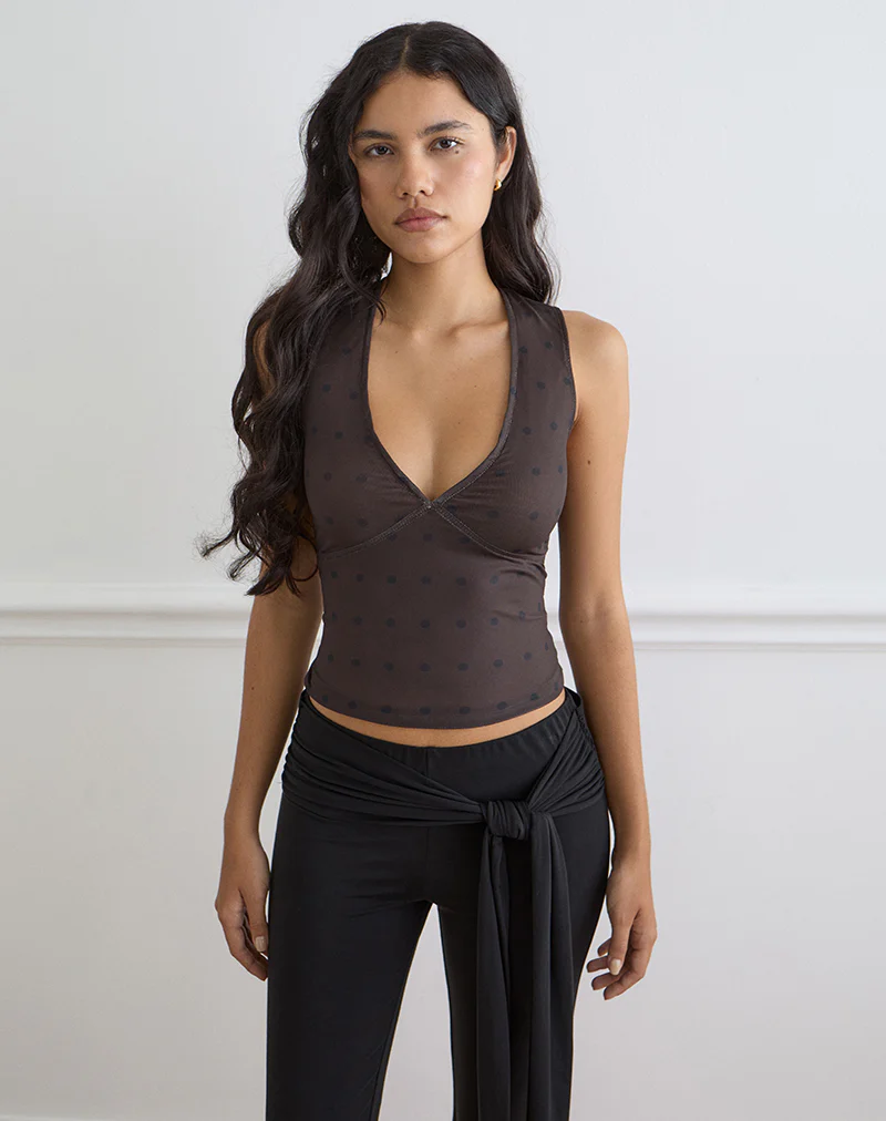 Lihat Top in Mesh Rustic Polka Brown - Image 3