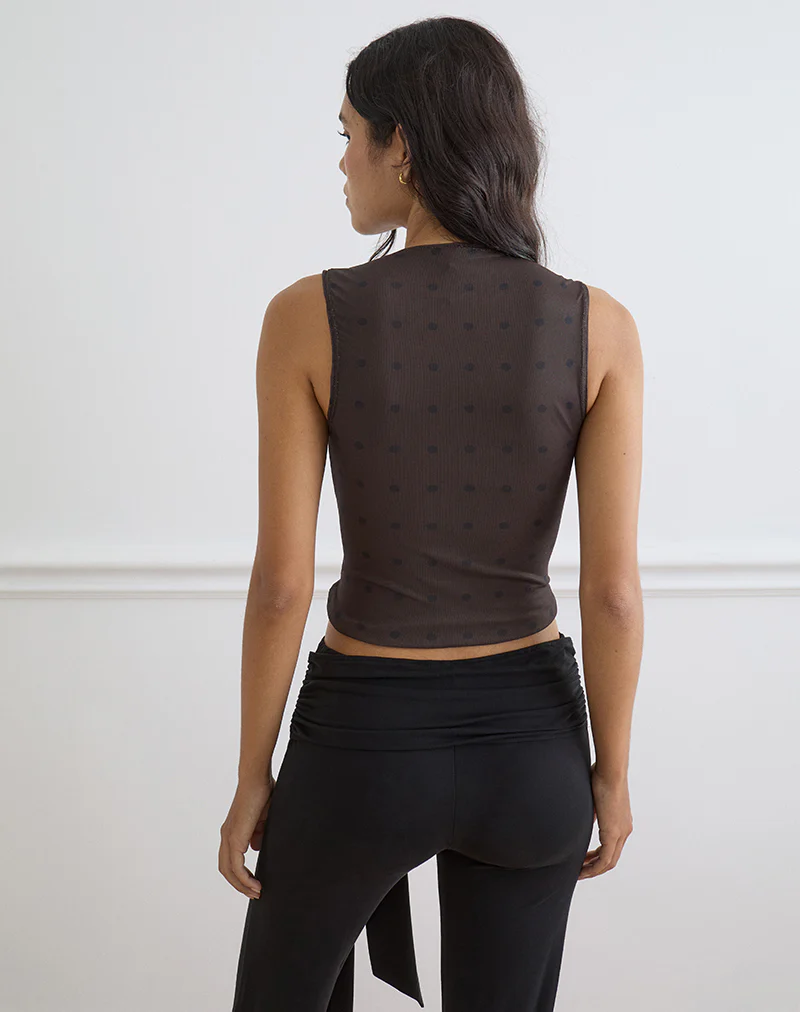 Lihat Top in Mesh Rustic Polka Brown - Image 4