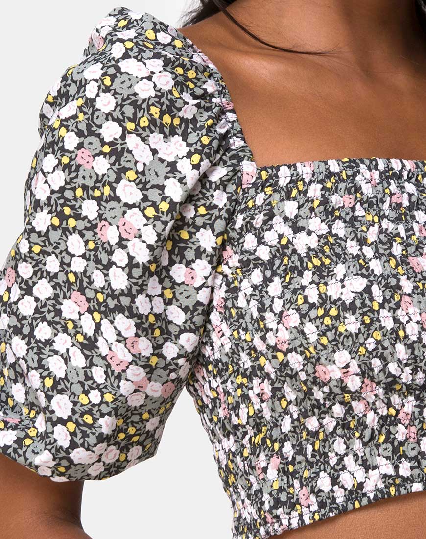 Lilian Crop Top in Floral Field Olive - Image 6