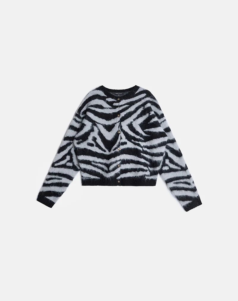 Liliana Cardigan in Knit Big Zebra Black and Grey - Image 2