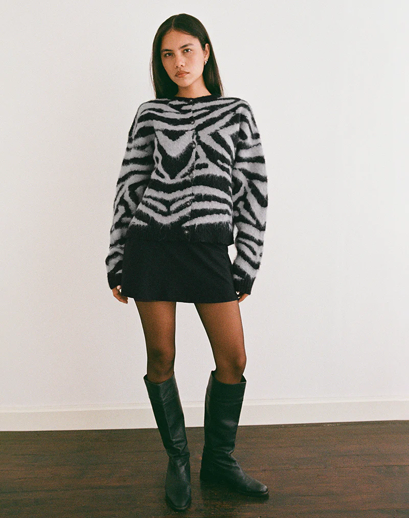 Liliana Cardigan in Knit Big Zebra Black and Grey - Image 5