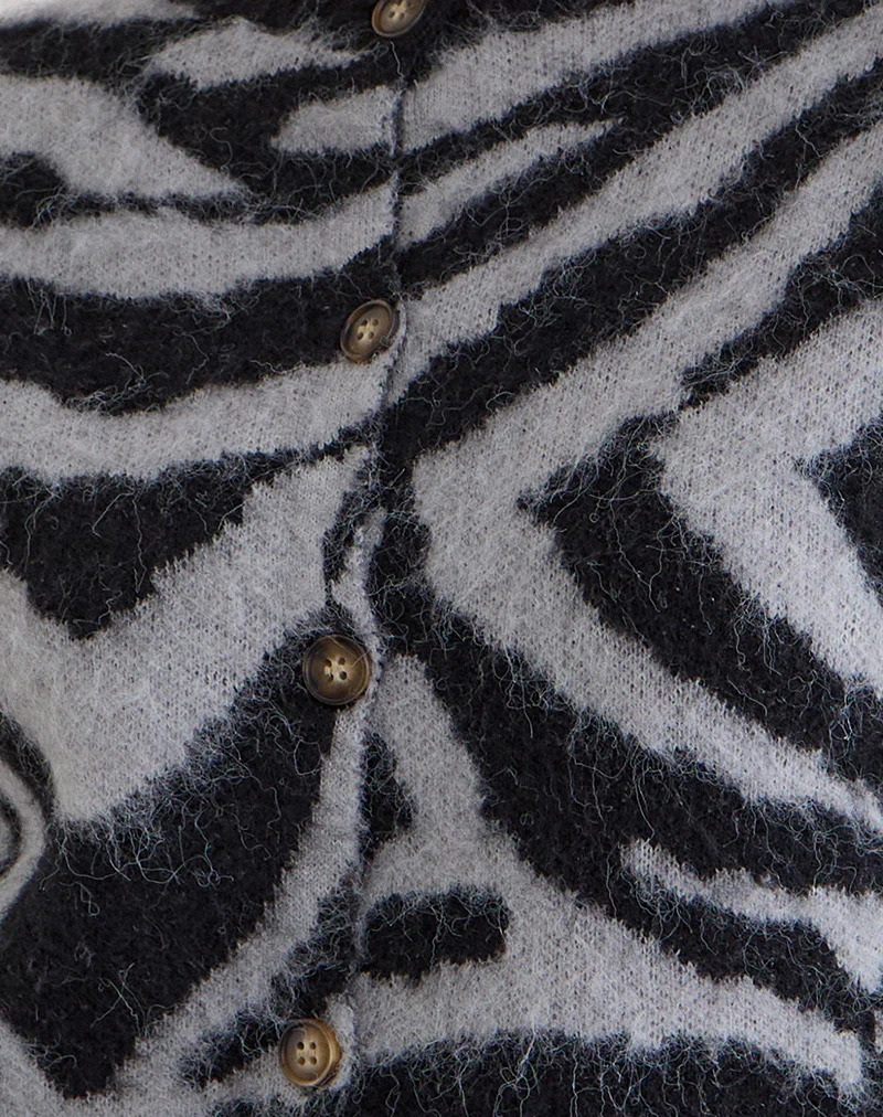 Liliana Cardigan in Knit Big Zebra Black and Grey - Image 6