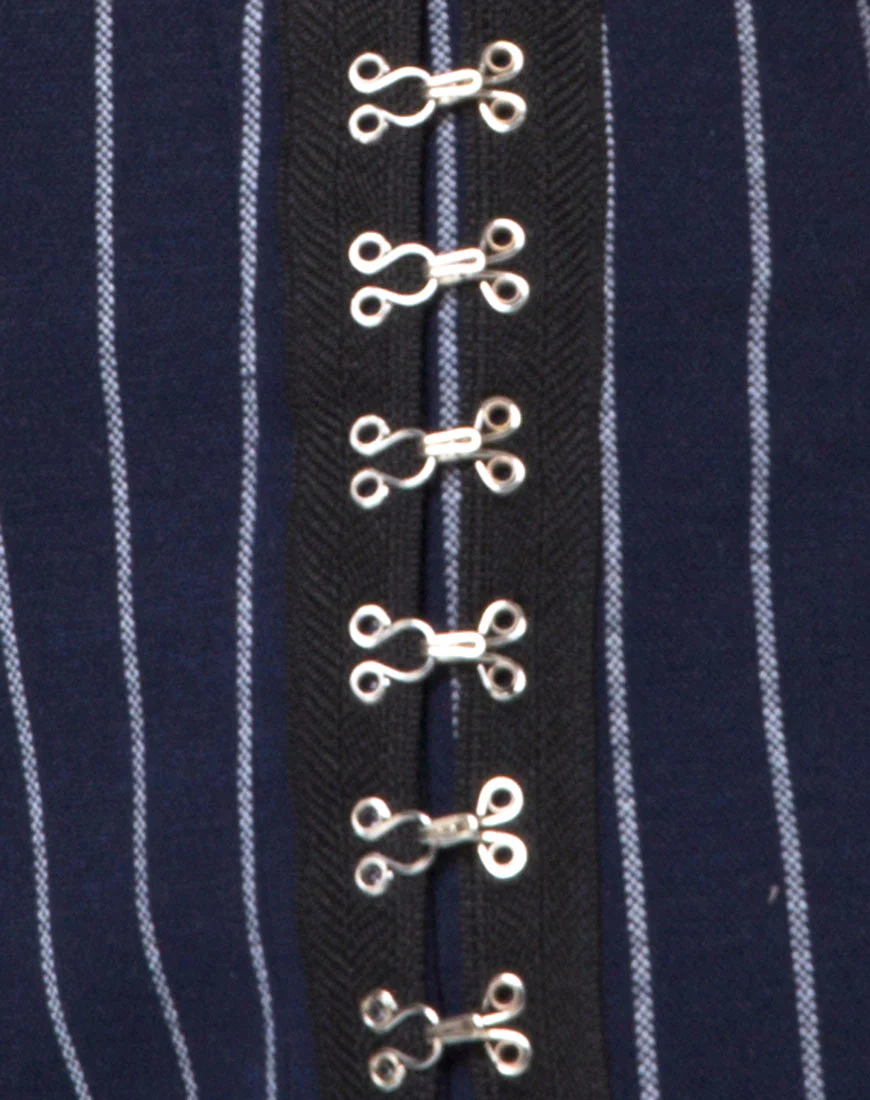 Lilu A Line Skirt in Navy Pinstripe - Image 5