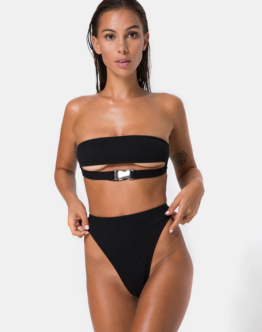 Lin Lin Bikini Bottom in Black with Silver Derlin - Image 3