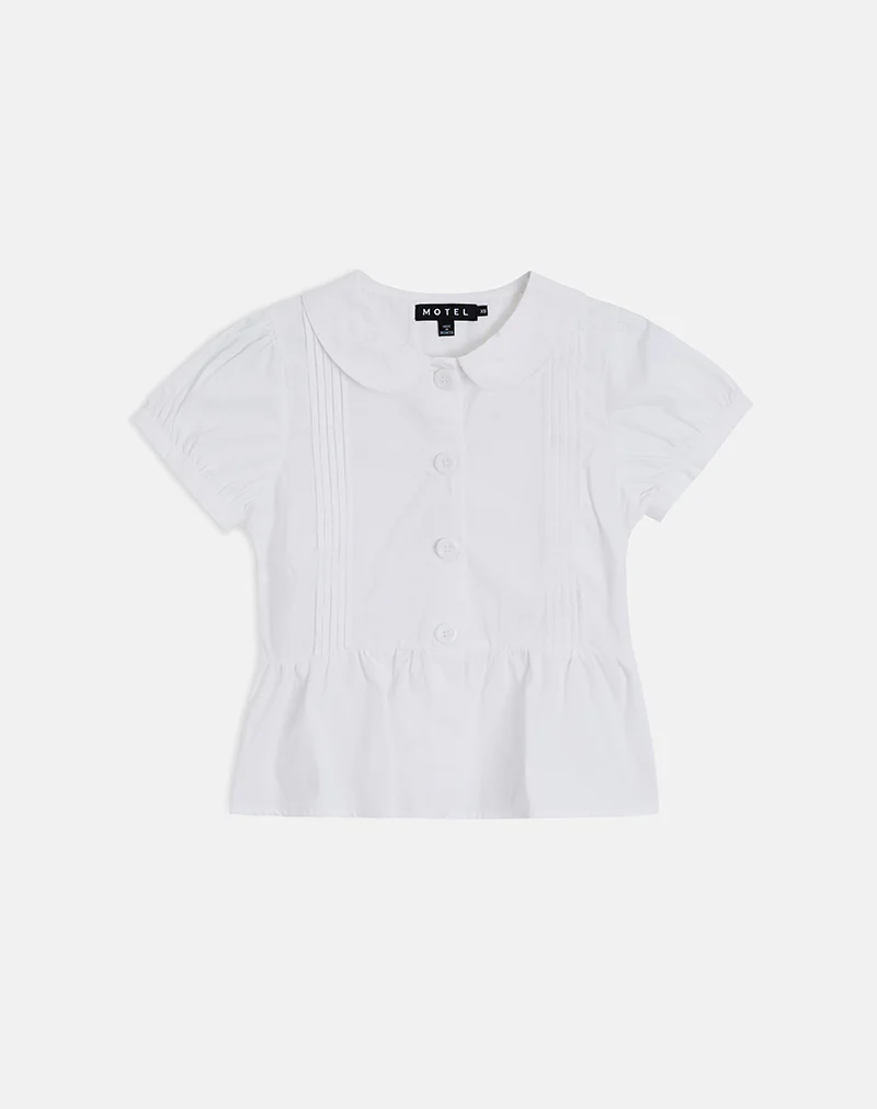 Linde Blouse with Peplum Hem in Poplin White - Image 3