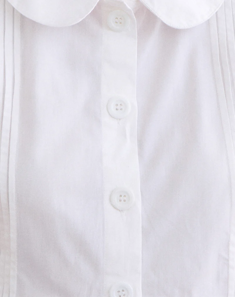 Linde Blouse with Peplum Hem in Poplin White - Image 6