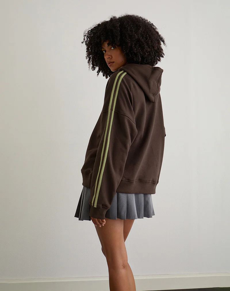 Lingwu Hoodie in Bitter Chocolate with Green Binding and M Embroidery - Image 2