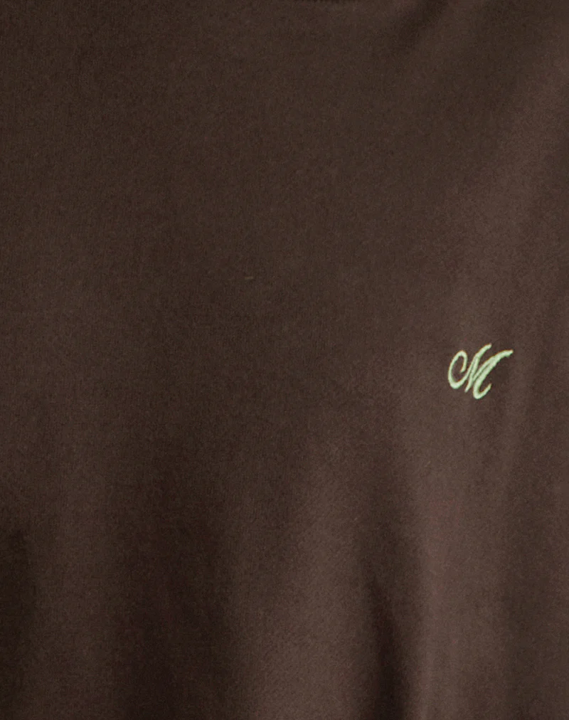 Lingwu Hoodie in Bitter Chocolate with Green Binding and M Embroidery - Image 5