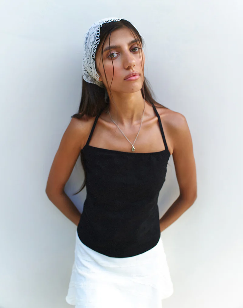 Lintang Tie Back Top in Linen Black - Image 5