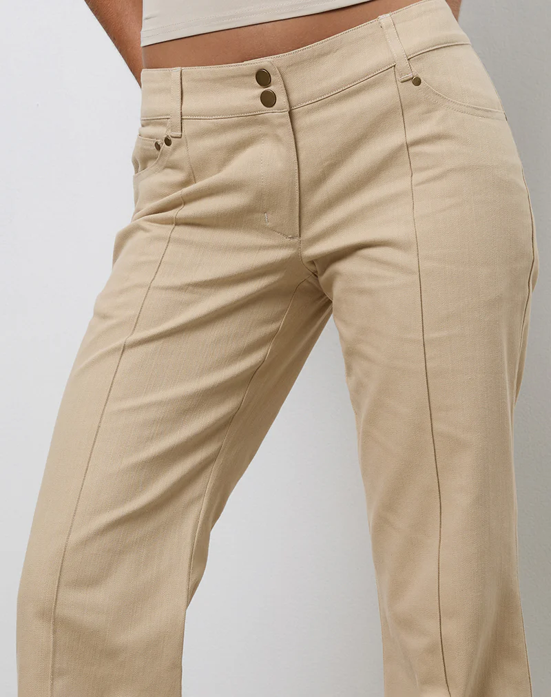 Lintira Slim Leg Trouser in Twill Sand - Image 4
