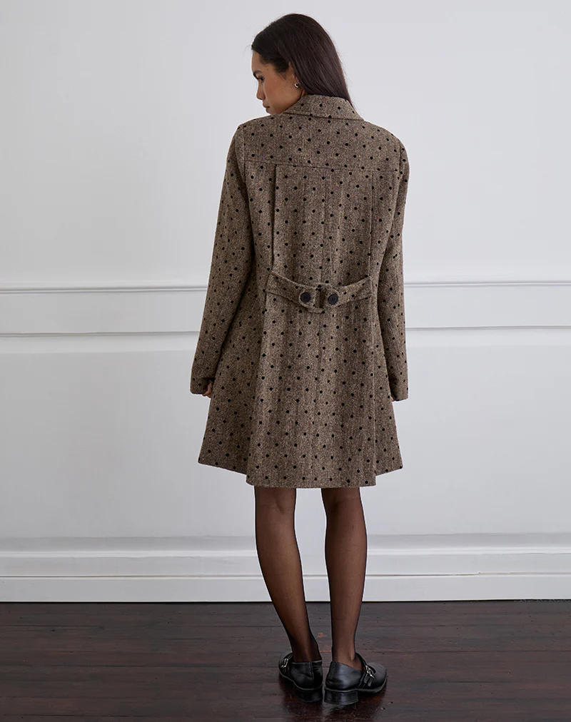 Lirena Longline Coat in Polka Brown - Image 4