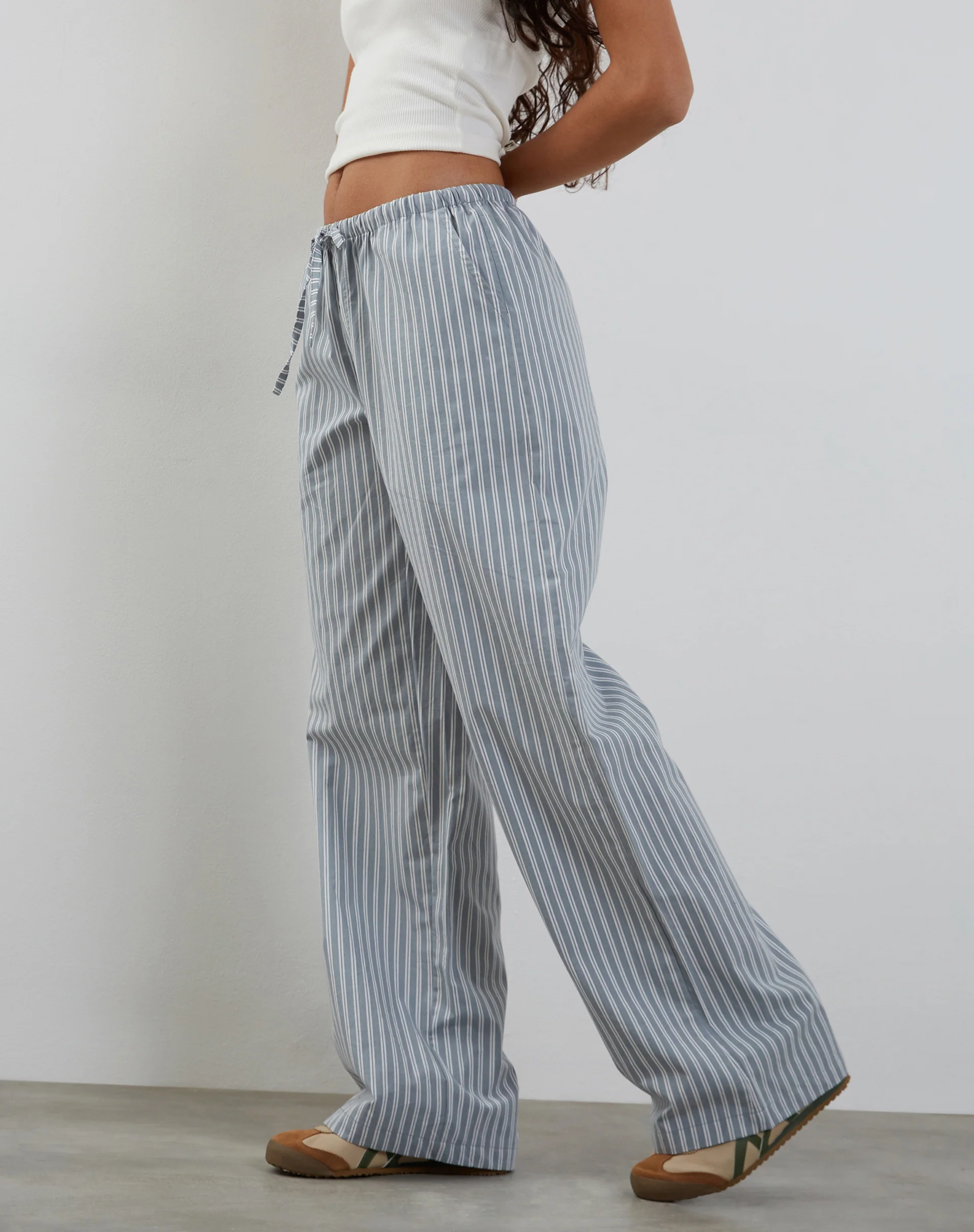 Lirura Wide Leg Trouser in Grey with White Stripes - Image 3