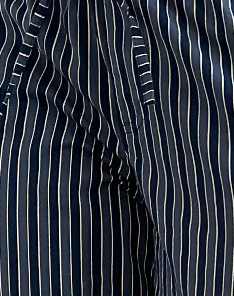 Lirura Wide Leg Trousers in Indigo Stripe Dark Blue - Image 6