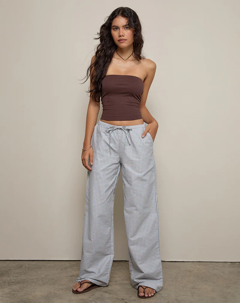 Lirura Trouser in Mini Gingham Blue and Grey - Image 3